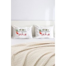 Hediyenza Christmas Mr And Mrs Baskılı Yazılı Çift Kişilik Dekoratif Yastık Kılıfı 50X70 cm - Beyaz