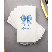 Hediyenza Mavi Kurdele Fiyonk Baskılı Peçete Isme Özel Doğum Günü , Baby Shower Sunum Peçetesi 20 Adet