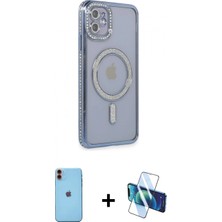 İlk El Grup Ieg™ iPhone 11 Zirve Doku Prime - Siyah 3D Antistatik Cam Ekran Koruyucu + Turuncu Neon Fosforlu Kamera Lens