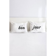 Hediyenza Bonjour Paris Çift Kişilik Dekoratif Yastık Kılıfı 50X70 cm - Beyaz