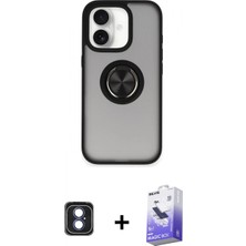 İlk El Grup Ieg™ iPhone 16 Yörünge Çizgi - Siyah Bilvis 5in1 5d Magic Hayalet Cam Ekran Koruyucu + Mavi Pvd Metal Kamera Lens