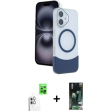 İlk El Grup Ieg™ iPhone 16 Kozmos Form Özel Seri - Siyah 360 Mat Full Body Arka Koruyucu + Beyaz Raze Metal Kamera Lens