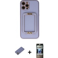 İlk El Grup Ieg™ iPhone 12 Pro Kozmos Minimal Prime - Siyah 34D Hayalet Izgaralı Cam + Gold Metal Kamera Lens Koruma Cam