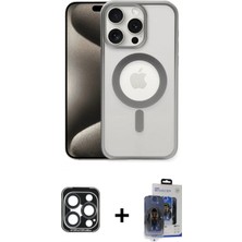 İlk El Grup Ieg™ iPhone 15 Pro Max Siluet Çizgi Serisi - Siyah Vanessa Magic Cam + Lacivert Pvd Metal Kamera Lens
