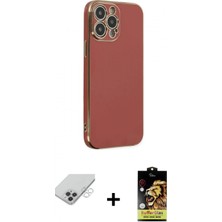 İlk El Grup Ieg™ iPhone 14 Pro Max Yankı Serisi - Siyah Buffer Cam Ekran Koruyucu + Gümüş Band Metal Kamera Lens