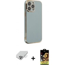 İlk El Grup Ieg™ iPhone 14 Pro Max Yankı Serisi - Siyah Buffer Cam Ekran Koruyucu + Gümüş Band Metal Kamera Lens