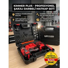 Kimmeer Plus Profesyonel Şarjlı Darbeli Matkap Seti - 24 Parça Aksesuar + Çift Batarya + Taşıma Çantalı