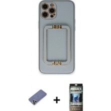 İlk El Grup Ieg™ iPhone 12 Pro Kozmos Minimal Prime - Siyah 34D Hayalet Izgaralı Cam + Gold Metal Kamera Lens Koruma Cam