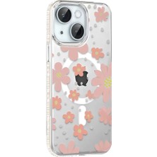 Senka Joko Iphone 15 Floral Magsafe Kapak - Pembe