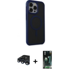 İlk El Grup Ieg™ iPhone 15 Pro Çekirdek Yansıma Prime - Şeffaf 360 Full Body Arka Koruyucu + Lacivert Raze Metal Kamera Lens