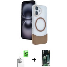 İlk El Grup Ieg™ iPhone 16 Kozmos Form Özel Seri - Siyah 360 Mat Full Body Arka Koruyucu + Beyaz Raze Metal Kamera Lens