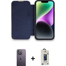 İlk El Grup Ieg™ iPhone 13 Pro Max Siluet Minimal Serisi - Siyah Bilvis Hayalet Cam Ekran Koruyucu + Beyaz Neon Fosforlu Kamera Lens