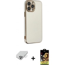 İlk El Grup Ieg™ iPhone 14 Pro Max Yankı Serisi - Siyah Buffer Cam Ekran Koruyucu + Gümüş Band Metal Kamera Lens
