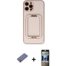 İlk El Grup Ieg™ iPhone 12 Pro Kozmos Minimal Prime - Siyah 34D Hayalet Izgaralı Cam + Gold Metal Kamera Lens Koruma Cam