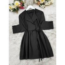 Modamorfo Yan Bağcıklı Kol Manşeti Yırtmaçlı Kimono -Siyah