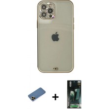 İlk El Grup Ieg™ iPhone 12 Pro Max Eksen Minimal Koleksiyonu - Şeffaf 360 Full Body Arka Koruyucu + Gold Shine Kamera Lens Koruma Cam