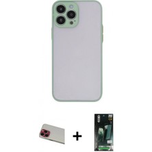İlk El Grup Ieg™ iPhone 13 Pro Max Ahenk Çizgi Serisi - Şeffaf 360 Full Body Arka Koruyucu + Kırmızı Rainbow Kamera Lens Koruma Cam
