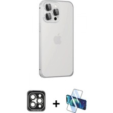 İlk El Grup Ieg™ iPhone 15 Pro Max Eksen Form Serisi - Siyah 3D Antistatik Seramik Nano Ekran Koruyucu + Gri Pvd Metal Kamera Lens