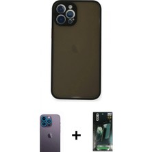 İlk El Grup Ieg™ iPhone 12 Pro Ahenk Çizgi Serisi - Siyah 360 Mat Full Body Arka Koruyucu + Mavi Neon Fosforlu Kamera Lens