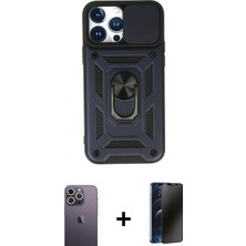 İlk El Grup Ieg™ iPhone 13 Pro Max Ahenk Klasik - Siyah 3D Antistatik Hayalet Cam Ekran Koruyucu + Beyaz Neon Fosforlu Kamera Lens