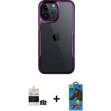 İlk El Grup Ieg™ iPhone 14 Pro Max Akış Çizgi Koleksiyonu - Siyah 18D Cam Ekran Koruyucu + Gold Bilvis Titan Kamera Lens