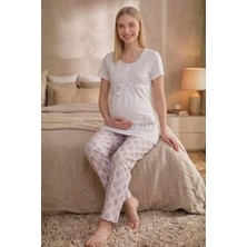 Mecit Pijama Mecit 6350 Ekru Hamile Lohusa Pijama Takımı