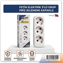 Fetih Elektrik 3'lü Grup Priz Klemensli Topraklı Kablosuz Dişi Fiş Priz Golyat - Beyaz