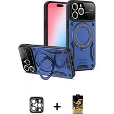 İlk El Grup Ieg™ iPhone 16 Pro Max Kıvılcım Modern Serisi - Siyah Buffer Cam Ekran Koruyucu + Gümüş Pvd Metal Kamera Lens