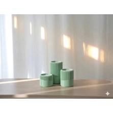 Helis Craft Modern Çift Dokulu 3'lü Mumluk Seti - 3 Adet Standart Tealight Mum Hediyeli Dekoratif Stand