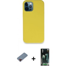 İlk El Grup Ieg™ iPhone 12 Pro Max Zirve Modern Özel Seri - Şeffaf 360 Full Body Arka Koruyucu + Kırmızı Metal Kamera Lens Koruma Cam