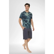 Mecit Pijama Mecit 4001 Lacivert Batik Desenli %100 Pamuk Şortlu Erkek Pijama Takımı