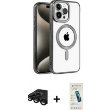 İlk El Grup Ieg™ iPhone 15 Pro Eksen Form Koleksiyonu - Şeffaf Pasifik Cam Ekran Koruyucu + Siyah Raze Metal Kamera Lens