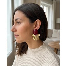 Bordo Renk Gold Sallantılı Model Küpe