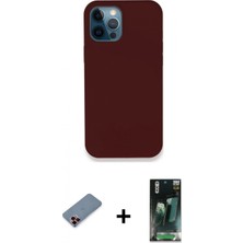 İlk El Grup Ieg™ iPhone 12 Pro Max Zirve Modern Özel Seri - Şeffaf 360 Full Body Arka Koruyucu + Kırmızı Metal Kamera Lens Koruma Cam