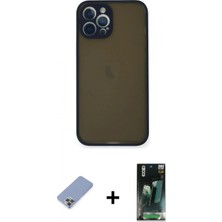 İlk El Grup Ieg™ iPhone 12 Pro Ahenk Çizgi Serisi - Şeffaf 360 Full Body Arka Koruyucu + Koyu Yeşil Metal Kamera Lens Koruma Cam