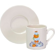 Hediyenza Blue Blanc And Pumpkin Sonbahar Baskılı Beyaz Türk Kahvesi Fincanı