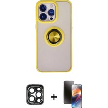 İlk El Grup Ieg™ iPhone 15 Pro Max Yörünge Çizgi - Siyah 3D Antistatik Mat Seramik Nano Ekran Koruyucu + Lacivert Pvd Metal Kamera Lens