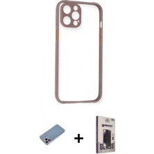 İlk El Grup Ieg™ iPhone 12 Pro Max Nova Asil Özel Seri - Siyah Bilvis Hayalet Cam Ekran Koruyucu + Pembe Shine Kamera Lens Koruma Cam
