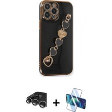 İlk El Grup Ieg™ iPhone 14 Pro Max Nova Işık Prime - Siyah 3D Antistatik Cam Ekran Koruyucu + Gümüş Raze Metal Kamera Lens