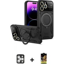 İlk El Grup Ieg™ iPhone 16 Pro Max Kıvılcım Modern Serisi - Siyah Buffer Cam Ekran Koruyucu + Gümüş Pvd Metal Kamera Lens