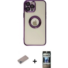 İlk El Grup Ieg™ iPhone 12 Pro Pusula Form - Siyah 34D Hayalet Izgaralı Cam + Sierra Blue Shine Kamera Lens Koruma Cam