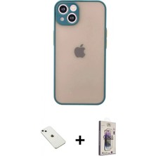 İlk El Grup Ieg™ iPhone 14 Ahenk Çizgi Serisi - Siyah Bilvis 3D Cam Ekran Koruyucu + Sierra Blue Diamond Kamera Lens