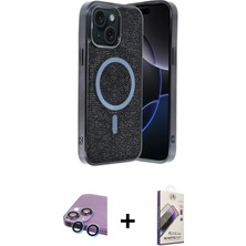 İlk El Grup Ieg™ iPhone 15 Eksen Çizgi - Siyah Bilvis 3D Mat Cam Ekran Koruyucu + Mavi Raze Metal Kamera Lens