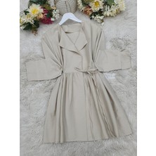 Modamorfo Yan Bağcıklı Kol Manşeti Yırtmaçlı Kimono -Bej