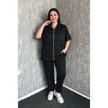 Modaplaza Kadın Büyük Beden Modal Kumaş Fermuarlı Yelek Pantolon Takım 7580
