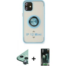 İlk El Grup Ieg™ iPhone 12 Mini Yörünge Çizgi - Siyah 360 Mat Full Body Arka Koruyucu + Yeşil Raze Metal Kamera Lens