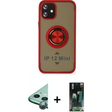 İlk El Grup Ieg™ iPhone 12 Mini Yörünge Çizgi - Siyah 360 Mat Full Body Arka Koruyucu + Yeşil Raze Metal Kamera Lens
