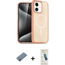 İlk El Grup Ieg™ iPhone 12 Eksen Doku Koleksiyonu - Şeffaf Pasifik Cam Ekran Koruyucu + Pembe Shine Kamera Lens Koruma Cam