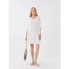 Lc Waikiki Yeni Sezon V Yaka Nakışlı Kısa Kollu Kadın Plaj Elbisesi