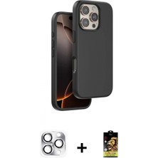 İlk El Grup Ieg™ iPhone 16 Pro Max Kıvılcım Çizgi Serisi - Siyah Buffer Cam Ekran Koruyucu + Gümüş Pers Alüminyum Kamera Lens
